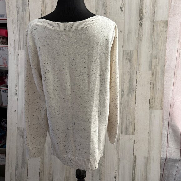 LOFT Women's Size Large Boatneck Long Sweater Ivory Speckle Yarn Knit - Picture 4 of 7
